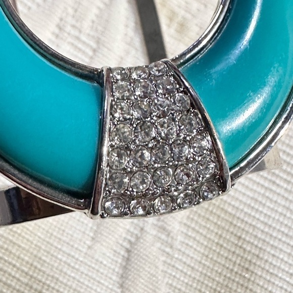 CUFF BRACELET Horn Shape Silver-Tone Pave Crystal Glass Faux Turquoise 5494 P - Picture 5 of 11